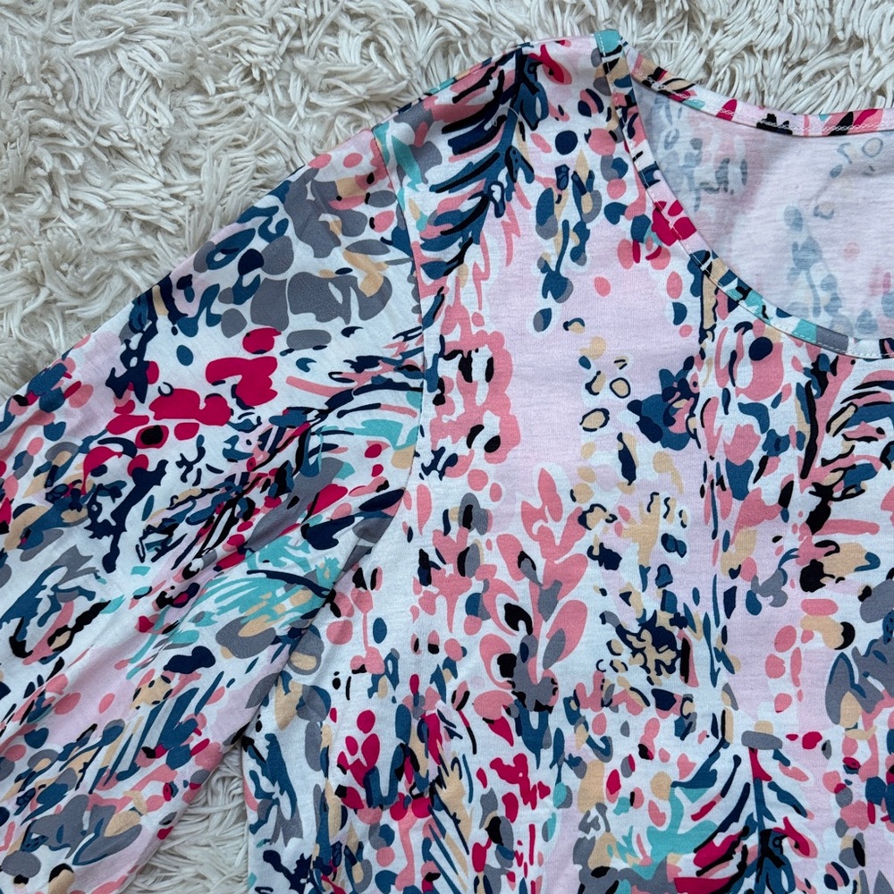 🎉HP🎉 Boutique Floral Print Bubble Sleeve Top 💗 White Pink & Blue - Picture 5 of 14